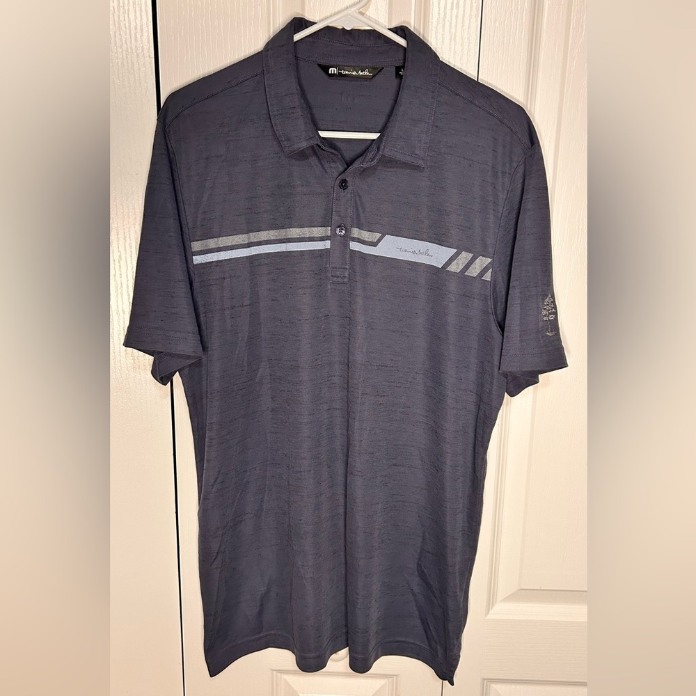 Travis Mathew Polo Shirt Mens Large Gray Blue Golf Golfer Outdoor Lightweight‎